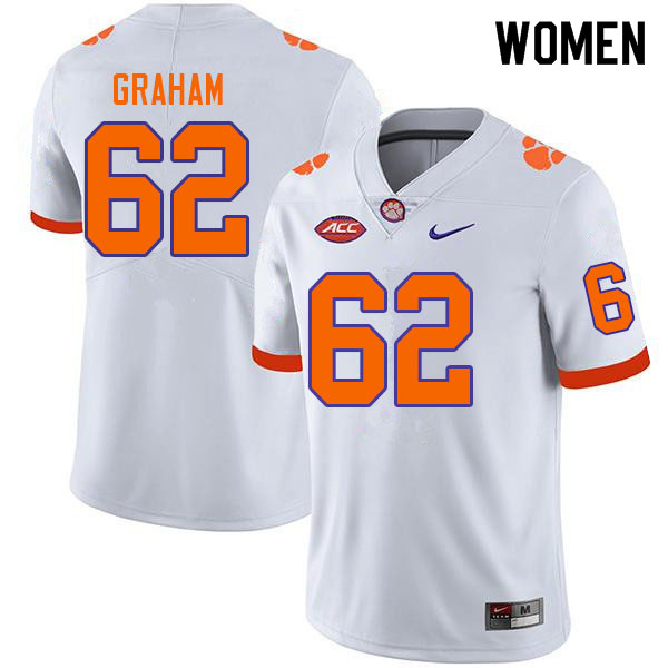 Women #62 Connor Graham Clemson Tigers College Football Jerseys Sale-White